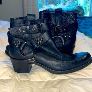 Cole Haan G series Black Leather Moto Boots Women's waterproof